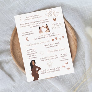 Affirmationskarte Geburt, Achtsamkeitskarte, positive Affirmationen Postkarte, Geschenkidee für Freundin Geburt