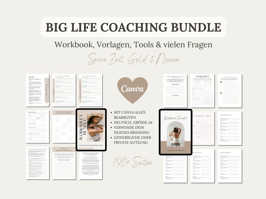 Digital Tools Templates Coaches Bundle, Coaching Workbook German, Money ...