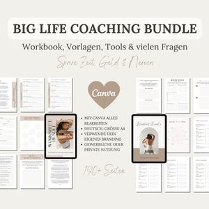 Digital Tools Templates Coaches Bundle, Coaching Workbook German, Money Mindset, Templates Workbook Canva German, Coaching Template