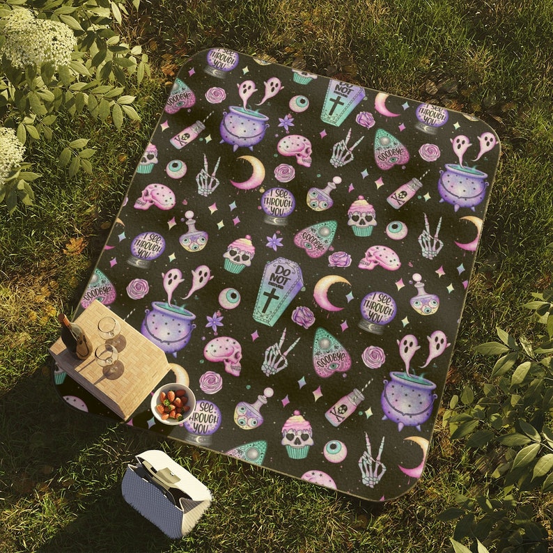 Goth Cute Kawaii Witchy vibes Picnic Blanket perfect for summer best seller top seller gift
