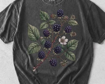 Camiseta vintage botánica de moras: Camiseta con estampado de plantas estilo cottagecore
