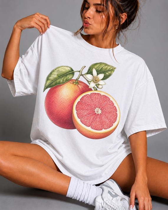 Vintage Botanical Grapefruit Shirt, Rustic Citrus Cottagecore Tee