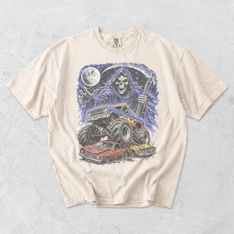Monster Truck Tee, Retro 90s Racing, Vintage Graphic, Garment Dyed Cotton, Relaxed Fit Shirt