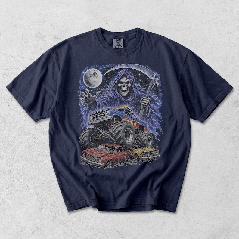 Monster Truck Tee, Retro 90s Racing, Vintage Graphic, Garment Dyed Cotton, Relaxed Fit Shirt