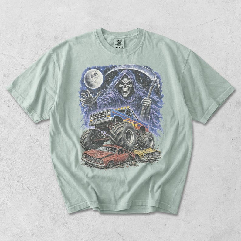Monster Truck Tee, Retro 90s Racing, Vintage Graphic, Garment Dyed Cotton, Relaxed Fit Shirt