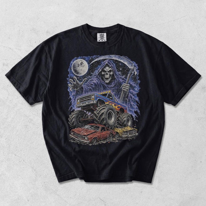 Monster Truck Tee, Retro 90s Racing, Vintage Graphic, Garment Dyed Cotton, Relaxed Fit Shirt