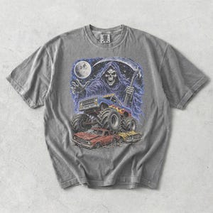 Monster Truck Tee, Retro 90s Racing, Vintage Graphic, Garment Dyed Cotton, Relaxed Fit Shirt