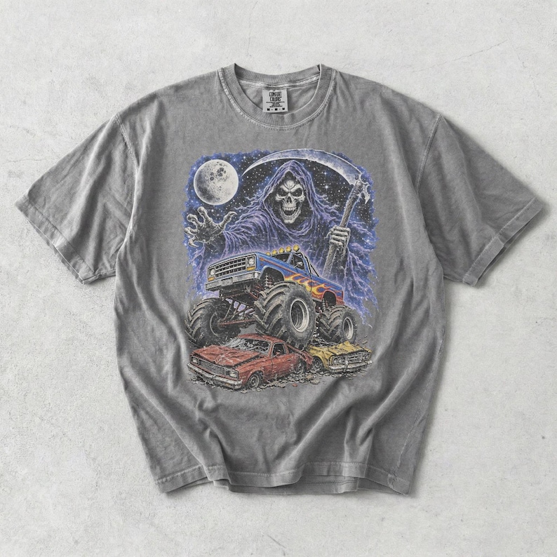 Monster Truck Tee, Retro 90s Racing, Vintage Graphic, Garment Dyed Cotton, Relaxed Fit Shirt