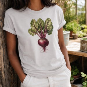 Vintage botanisk rödbets-t-shirt, Cottagecore trädgårdskläder, från gården till bordet