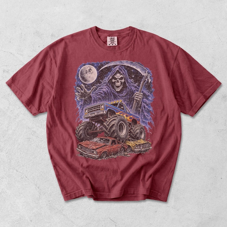 Monster Truck Tee, Retro 90s Racing, Vintage Graphic, Garment Dyed Cotton, Relaxed Fit Shirt