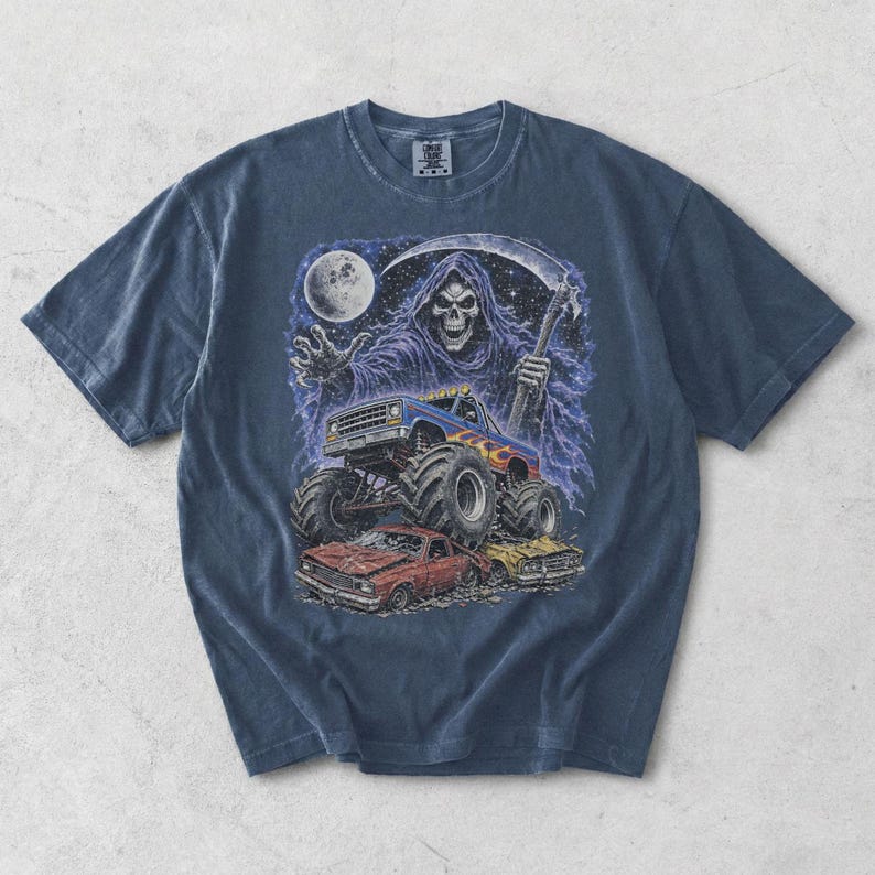 Monster Truck Tee, Retro 90s Racing, Vintage Graphic, Garment Dyed Cotton, Relaxed Fit Shirt