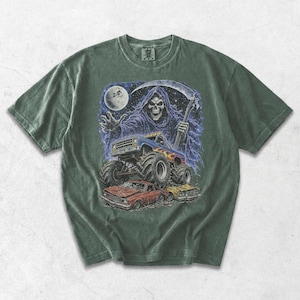 Monster Truck Tee, Retro 90s Racing, Vintage Graphic, Garment Dyed Cotton, Relaxed Fit Shirt