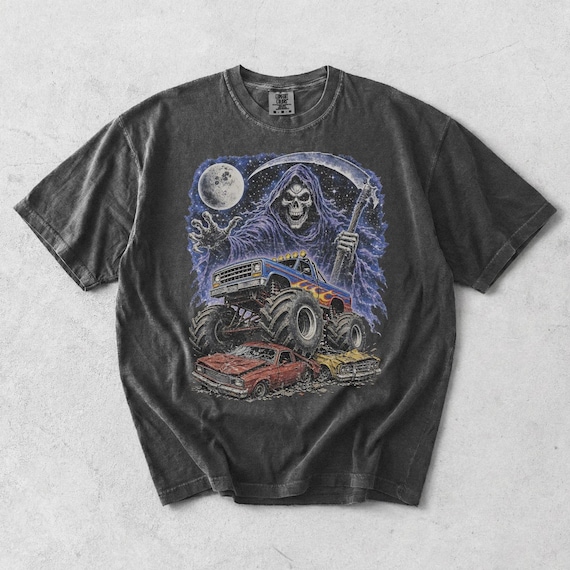 Monster Truck Tee, Retro 90s Racing, Vintage Graphic, Garment Dyed Cotton, Relaxed Fit Shirt