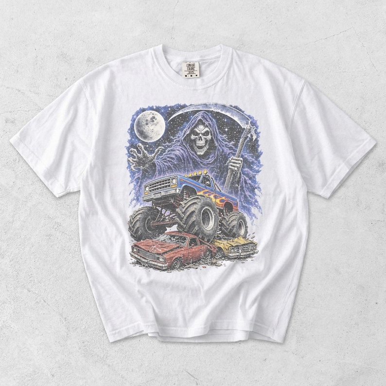 Monster Truck Tee, Retro 90s Racing, Vintage Graphic, Garment Dyed Cotton, Relaxed Fit Shirt