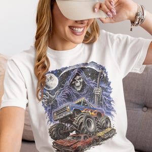 Monster Truck Tee, Retro 90s Racing, Vintage Graphic, Garment Dyed Cotton, Relaxed Fit Shirt