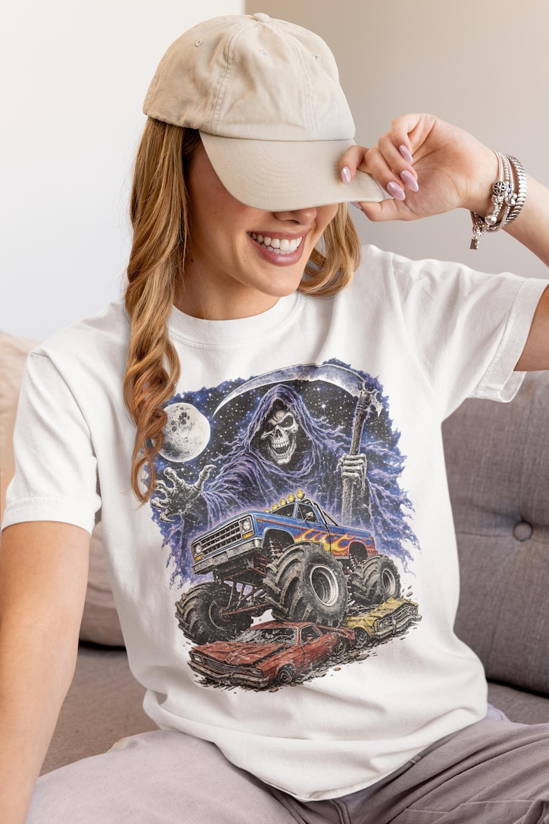 Monster Truck Tee, Retro 90s Racing, Vintage Graphic, Garment Dyed Cotton, Relaxed Fit Shirt
