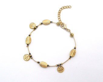 GOLD PLATED BRACELET, Thin Chain Wristband, Cute Charm Bracelet, Gold Plated Base Boho Style Adjustable Cute Charm Bracelet