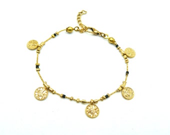 GOLD PLATED BRACELET, Sterling Bangle, Cute Charm Bracelet, Gold Plated Base Boho Style Adjustable Cute Charm Bracelet