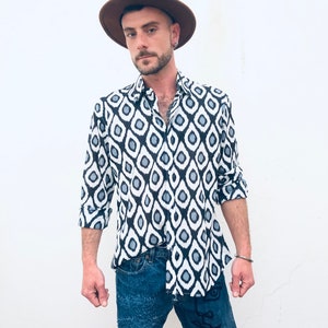 Summer Camp SHIRT, DressShirt MEN, 70s Retro PRINT, Camp Collar Shirt, Long Sleeve Button Up 100% Cotton Soft Touch Shirt for Gift image 3