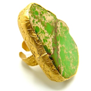 Massiv mässingsring, ring i organisk sten, billiga smycken, bredbandsring i halvädelsten med förgyllning, justerbar bohemisk ring