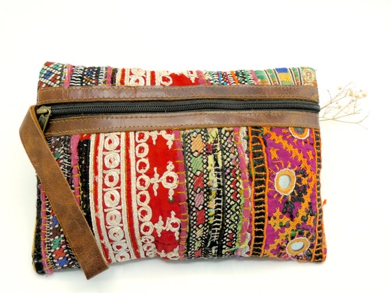 Rectangle Recycled Hand Embroidered Rajasthani Zipper Bag | Tassel Rectangle Recycled Hand Embroidered Rajasthani Zipper Bag | Tassel