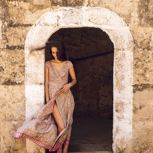 WRAP DRESSSILK, Long Silk Dress, Maxi Dress Boho, Wrap Maxi Dress, Ibiza V Neck Wedding Beach Party Wear, Maxi for Teenage Girls