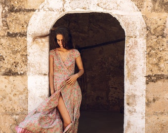 wrap silk dress, maxi dress, Indian silk, boho style, ibiza dress, long dress, Party, Wedding