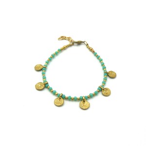 Adjustable Beaded BRASS CHARM BRACELET, Handmade in Vibrant Colors, Bohemian Bracelet, Jewelry for Her
