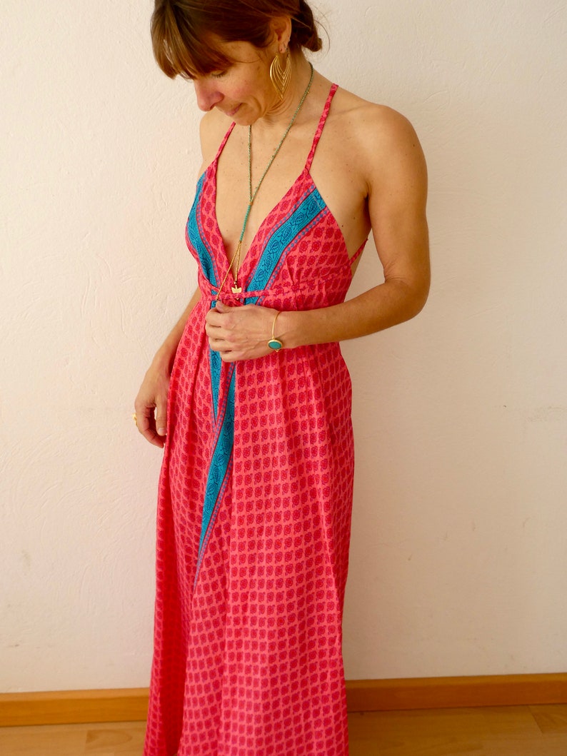 BACKLESS DRESS, Boho Summer Dress, Long SILK Dress, Ibiza Beach Summer Tunic Maxi Wear & Vestido Verano Open Back Dress For Womens image 6