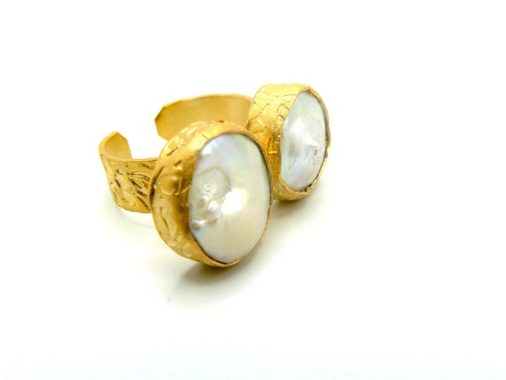 Solid BRASS RING Organic STONE Ring Inexpensive Jewelry Wide
