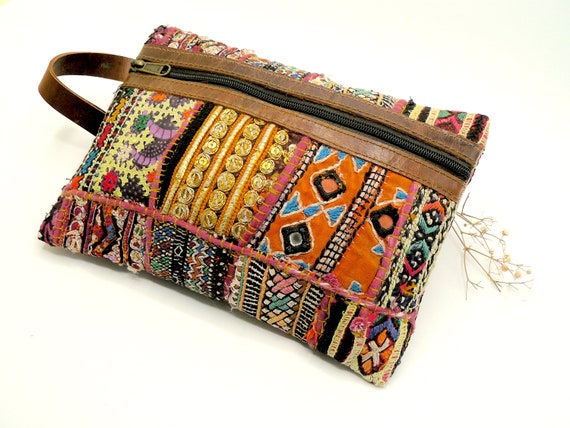 Rectangle Recycled Hand Embroidered Rajasthani Zipper Bag | Tassel Rectangle Recycled Hand Embroidered Rajasthani Zipper Bag | Tassel