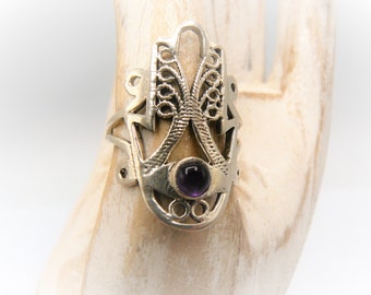 925, silver ring, with natural stone in purple