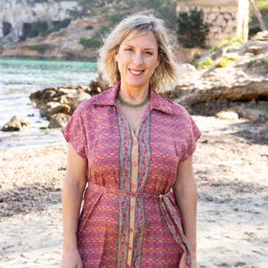 BUTTON FRONT DRESS, Long Shirt Silk Dress, Summer Tunic, Aesthetic Boho Style, Ibiza Tunic Summer Dress For Women, Chic Casual Dress