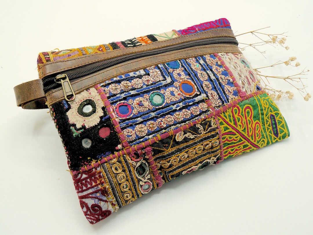Unique Pouch HANDCRAFTED ZIPPERED POUCH With Side Handle, Unique Design, Travel ...