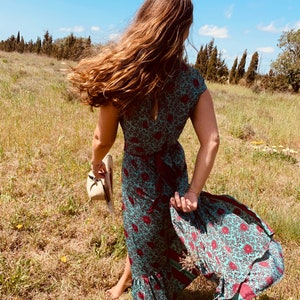 wrap silk dress, maxi dress, Indian silk, boho style, ibiza dress