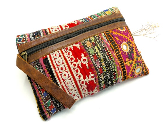 Rectangle Recycled Hand Embroidered Rajasthani Zipper Bag | Tassel Rectangle Recycled Hand Embroidered Rajasthani Zipper Bag | Tassel