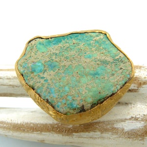 Solid BRASS RING, Organic STONE Ring, Inexpensive Jewelry, Wide Band Semi Precious Natural Stone Gold Plating Adjustable Bohemian Ring