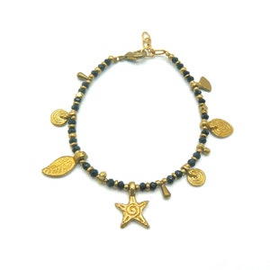 Adjustable Beaded BRASS CHARM BRACELET, Handmade in Vibrant Colors, Bohemian Bracelet, Jewelry for Her