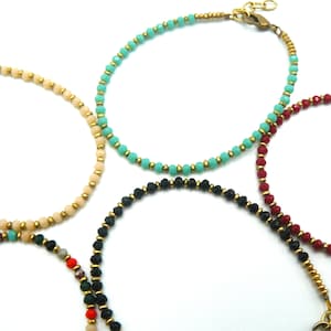 Adjustable Colored BEADED BRASS BRACELET, Handmade in Vibrant Colors, Bohemian Bracelet, Jewelry for Her, Cute Brass Bracelet
