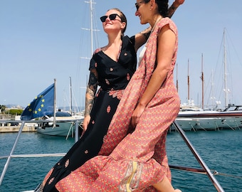 wrap silk dress, maxi dress, Indian silk, boho style, ibiza dress, long dress