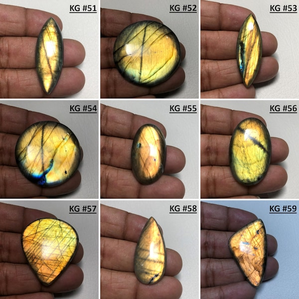 GET Natural Copper Fire Labradorite Cabochons, Dazzling Golden Flash Sunkissed Labradorite Gemstones, Size(35-45 mm), For Making DIY Jewelry