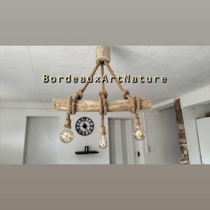 Lampadario artigianale in legno di recupero – Lampada a sospensione naturale in stile marino – Illuminazione boho chic – Prodotto in Francia