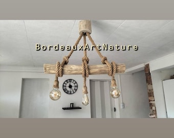 Handcrafted driftwood chandelier – Natural seaside pendant light – Boho chic lighting – Made in France