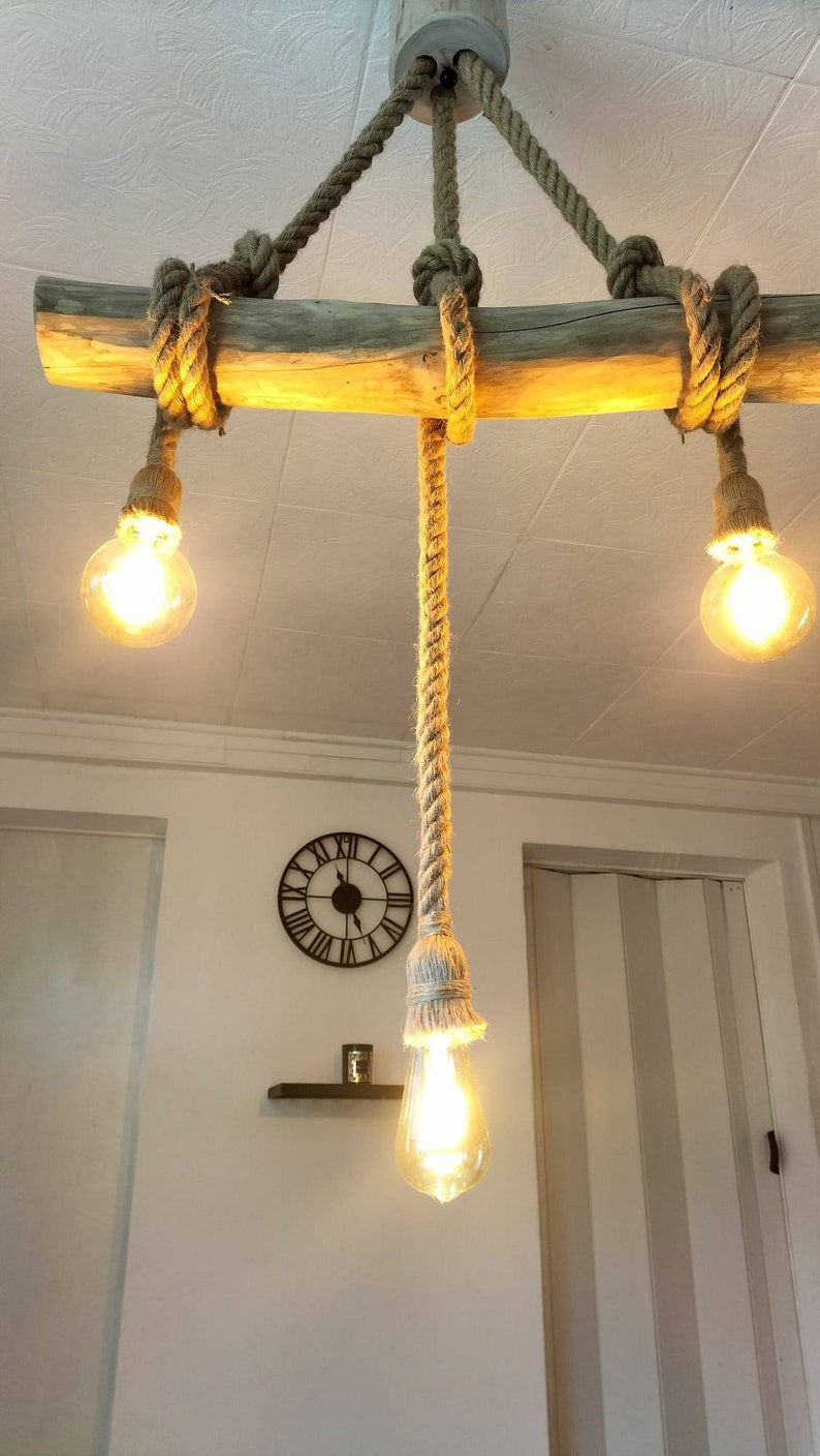 Lampadario in legno galleggiante, lampada a sospensione in legno galleggiante, lampada a sospensione contemporanea, lampada da soffitto, illuminazione a sospensione immagine 8