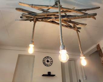 Lampadario in legno naturale, lampada a sospensione in legno, lampada a sospensione contemporanea, lampada da soffitto, illuminazione a sospensione