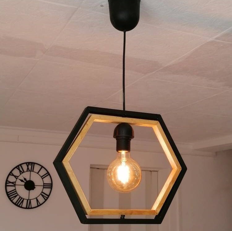 Lustre Losange en Bois, Suspension Luminaire Lampe Suspendue Contemporaine, de Plafond, Éclairage Bo