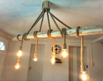 Lampadario Nature in legni 6 luci, lampada a sospensione in legni, sospensione contemporanea, plafoniera