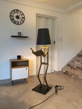 Wooden floor lamp with a design featuring a little man, 100% handcrafted.