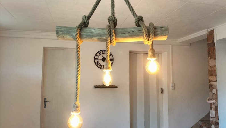Lampadario in legno galleggiante, lampada a sospensione in legno galleggiante, lampada a sospensione contemporanea, lampada da soffitto, illuminazione a sospensione immagine 6