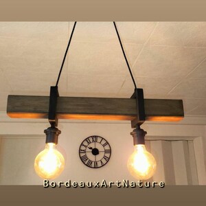 Two-light wooden chandelier, wooden pendant light, contemporary hanging lamp, ceiling lamp, handcrafted wooden lighting image 2